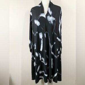 CLARA SUN WOO A-line Dress L Black Brushstroke Print Career Wear Travel Cocktail